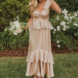 Reese Ruffle Dress Champagne Luxe Satin